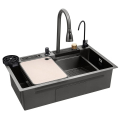 Кухонна мийка Kroner KRP Schwarze - SET7545NB PVD (3.0/0.8 мм) (CV033805) Цумань