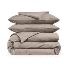 Двоспальна постіль сатин з простирадлом на гумці BRONZE Cosas пісочний 180х220 см