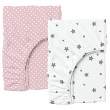 Набор Простыня на резинке COSAS ROSE DOTS/GREY STARS Ранфорс 140х200х20 см 2 шт Розовый/Белый