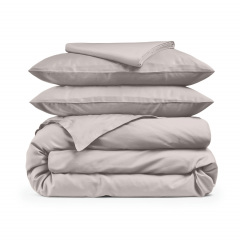 Двоспальна постіль сатин з простирадлом на гумці IVORY Cosas Кварц 180х220 см Прилуки