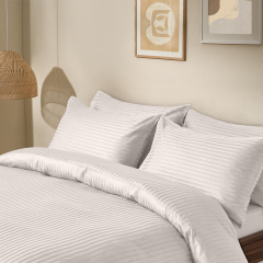 Двоспальна постіль сатин з простирадлом на гумці ALMOND Cosas Кремовий 180х220 см Кам'янське