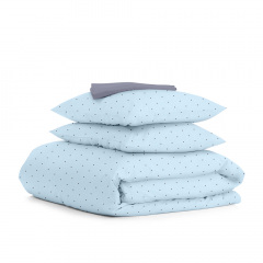 Двуспальная постель с простыней на резинке MINI DOTS CS38 COSAS Голубой 180х220 см Вышгород