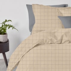 Євро комплект на резинці COSAS BEIGE GEOMETRY CS1 Ранфорс 200х220 см Бежевий/Сірий Київ