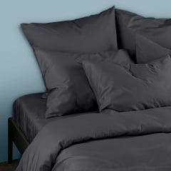 Двуспальная постель сатин с простыней на резинке SMOKY Cosas Антрацит 180х220 см Братское