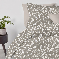 Євро комплект на резинці COSAS BEIGE FLOWERS Ранфорс 200х220 см Бежевий/Сірий Вишгород