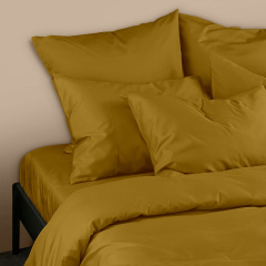 Двоспальна постіль сатин з простирадлом на гумці CURCUMA Cosas Гірчичний 180х220 см Свеса