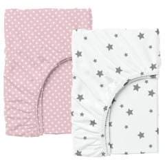 Набір простирадла на резинці COSAS ROSE DOTS / GREY STARS Ранфорс 140х200х20 см 2 шт Рожевий/Білий Братське