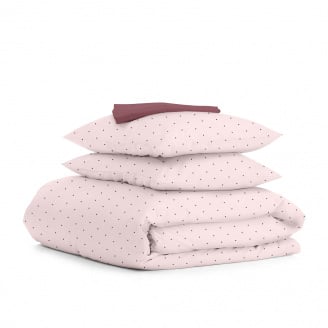 Двоспальна постіль з простирадлом на гумці MINI DOTS CS50 COSAS рожевий 180х220 см