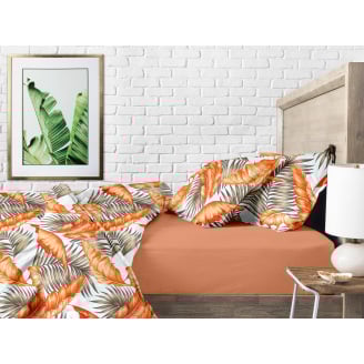 Півтораспальний комплект на резинці COSAS ORANGE PALMS CS1 Ранфорс 160х220 см Помаранчевий