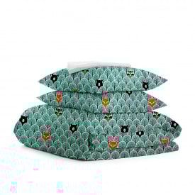 Полуторная постель с простыней на резинке Wood Bear COSAS бирюзовый 160х220 см