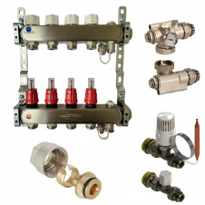 Колектор для теплої підлоги Heat-Pex 1x3/4 на 4 контури з витратомірами євроконус