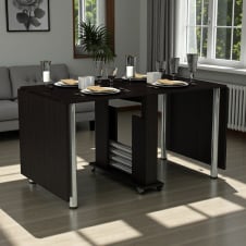 Стол-книга Tobi Sho "Семейный" раскладной обеденный на колесах для кухни, столовой, гостиной, 800х185х730 мм Дуб венге