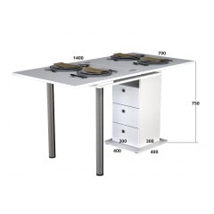 Стол-трансформер обеденный Tobi Sho "Кардамон" с ящиками для кухни, гостиной, студии, 1400х700х750 мм Белый Київ