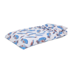 Комплект постільної білизни Деметра-28 (двоспальний, бязь gold lux, наволочки: 50х70 см 2 шт, молочний, блакитне перо) IMI Шостка