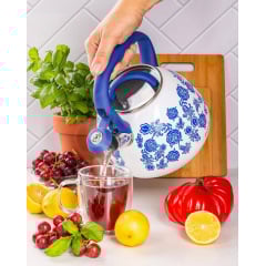 Чайник для плиты Flower field из нержавеющей стали 2,7л white with blue Kamille DP262118 Гуляйполе