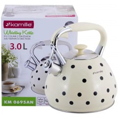 Чайник для плиты из нержавеющей стали 3л Milk in black polka dots Kamille DP262108 Вознесенск