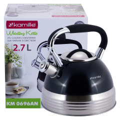 Кухонный чайник со свистком и ручкой из нержавеющей стали black 2.7л Kamille KL225469 Сарны
