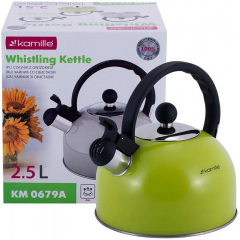 Чайник для плиты Young Leaf из нержавеющей стали 2,5л green Kamille DP262105 Дубно