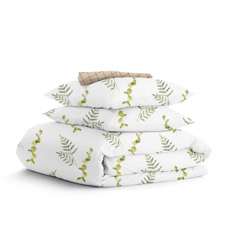 Двоспальна постіль з простирадлом на гумці GREEN FOLIAGE CS6 COSAS Зелений 180х220 см