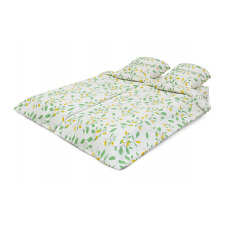 Комплект постільної білизни Деметра-32 (сімейний, бязь gold lux, наволочки: 50х70 см 2 шт та 70х70 см 2 шт, білий, зелені листочки) IMI