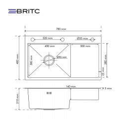 Кухонная мойка Britc HM HS7848LB 78x48x21 см Серый Ровно