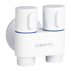 Кран двойной угловой приборный сантехнический Britc DMD 1/2х1/2 дюйм Белый Надворная