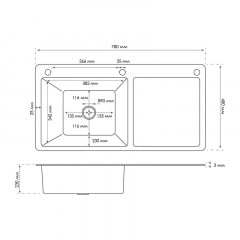 Кухонна мийка Britc HM HS7848AL 78x48x23 см Сірий Калуш