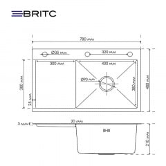 Кухонна мийка Britc HM HS7848R-B 78x48x21 см Сірий Березнегувате