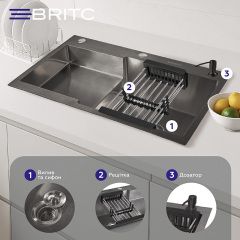 Кухонна мийка Britc HM HS7848RB-B 78х48х21 см Сірий Хуст
