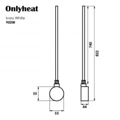 ТЭН для полотенцесушителя OnlyHeat Ivory White 0.9 кВт с тройником Белый Никополь