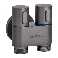 Кран подвійний кутовий приладовий сантехнічний Britc DMD 1/2х1/2 дюйм Антрацит Вишгород