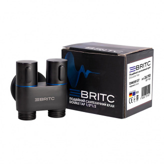 Кран подвійний кутовий приладовий сантехнічний Britc DMD 1/2х1/2 дюйм Чорний