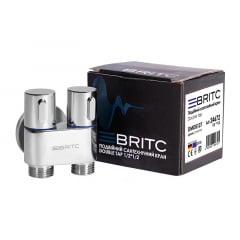 Кран двойной угловой приборный сантехнический Britc DMD 1/2х1/2 дюйм Хром Кропива