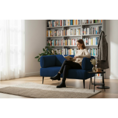 Диван офісний Tobi Sho Бенно-1 із підлокітниками для офісу, вітальні 1500х720х750 велюр вельвет Lotus 88/DK BLUE Київ