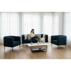 Диван офісний Tobi Sho Бенно-1 із підлокітниками для офісу, вітальні 1500х720х750 велюр вельвет Lotus 88/DK BLUE Київ