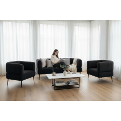 Диван офісний Tobi Sho Бенно-1 з підлокітниками для офісу, вітальні 1400х720х750 велюр вельвет Lotus 100/BLACK Київ