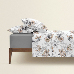 Полуторна постіль з простирадлом на гумці PASTEL FLOWERS COSAS Бежевий 160х220 см Ніжин