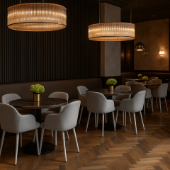 Стілець обідній з підлокітниками та спинкою Терра М-220, для кухні, їдальні, мохер Макадамія/капучино, 830х550х580 мм Київ