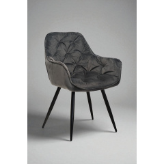 Стілець обідній зі спинкою Аріс М-65 з підлокітниками, для кухні, їдальні, кафе велюр Сірий/чорний, 860х580х590 мм Київ