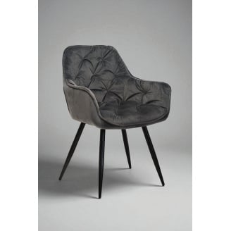 Стілець обідній зі спинкою Аріс М-65 з підлокітниками, для кухні, їдальні, кафе велюр Сірий/чорний, 860х580х590 мм