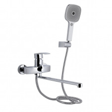 Змішувач для ванни Qtap Swan Eco з довгим виливом з душовим гарнітуром хром (QTSWA2601CRM45533)