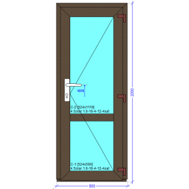 Входная дверь металлопластиковая 800х2000 мм монтажная ширина 76 мм профиль WDS 76AD