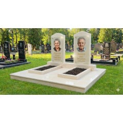 Подвійний пам'ятник із білого каменю з майданчиком і цоколем Жмеринка