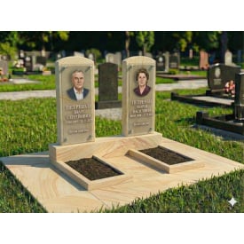 Подвійний пам'ятник зі світлого піщаника з майданчиком