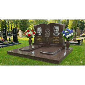 Подвійний пам'ятник "книга" з майданчиком із червоного граніту