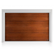 Секционные гаражные ворота Gant Plus - панель Широкая линия, размер 2400x2500 мм., цвет Темный дуб (орех). Ручное управление.