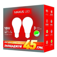Комплект светодиодных ламп MAXUS 2-LED-146-01 A60 10W 4100K 200V E27 AP Киев