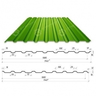 Профнастил Сталекс С-18 1140/1085 мм 0,50 мм PE Польща (Acelor Mittal) (RAL6002/зелений лист)