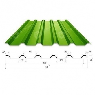 Профнастил Сталекс Н-33 1115/1060 мм 0,50 мм PE Польща (Acelor Mittal) (RAL6002/зелений лист)