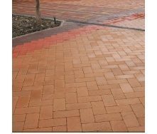 Тротуарная плитка Золотой Мандарин Кирпич без фаски 200х100х60 мм персиковый на белом цементе